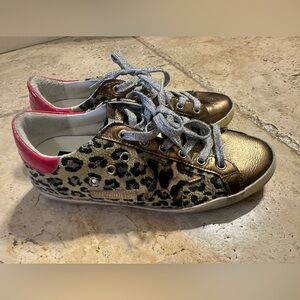 Golden Goose Leopard and Brown Sneakers with Pink Heel
